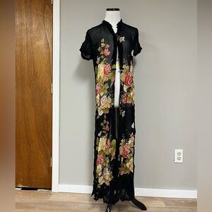 Pink and Black Graphic Blouse with Mandarin Collar